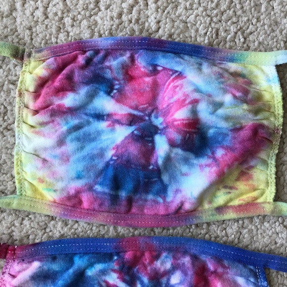 2 tie dye cotton face masks 😷✌️ pink yellow blue - Picture 5 of 5